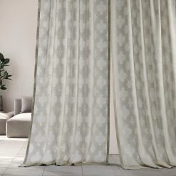 Calais Tile Grey Patterned Faux Linen Sheer Curtain 12 Calais Tile Grey Patterned Faux Linen Sheer Curtain -Chic Curtains Shop SHCH 11701B front view 1
