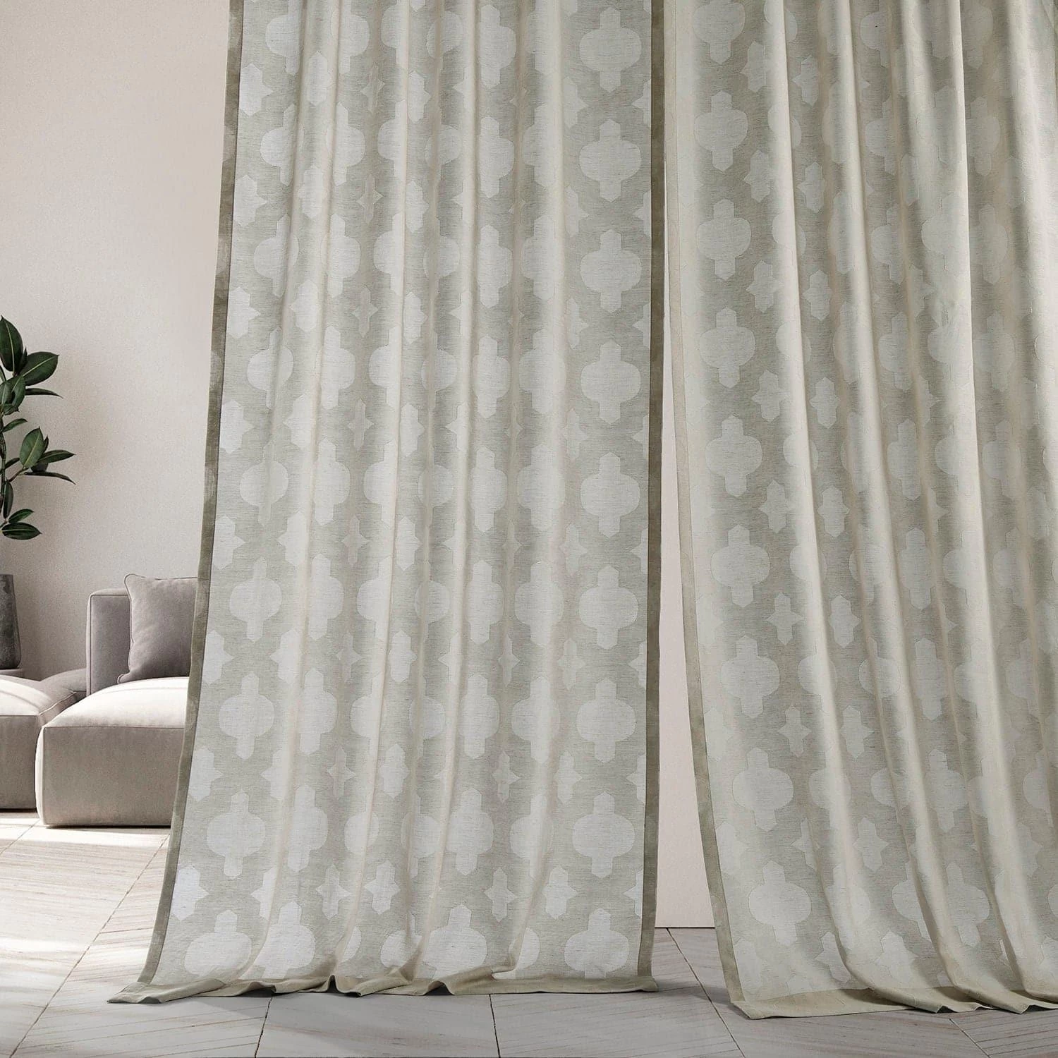 Calais Tile Grey Patterned Faux Linen Sheer Curtain 7 Calais Tile Grey Patterned Faux Linen Sheer Curtain - Image 5