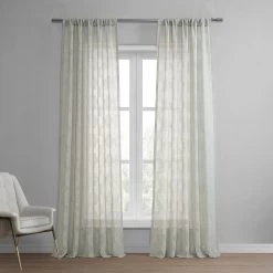 Calais Tile Grey Patterned Faux Linen Sheer Curtain