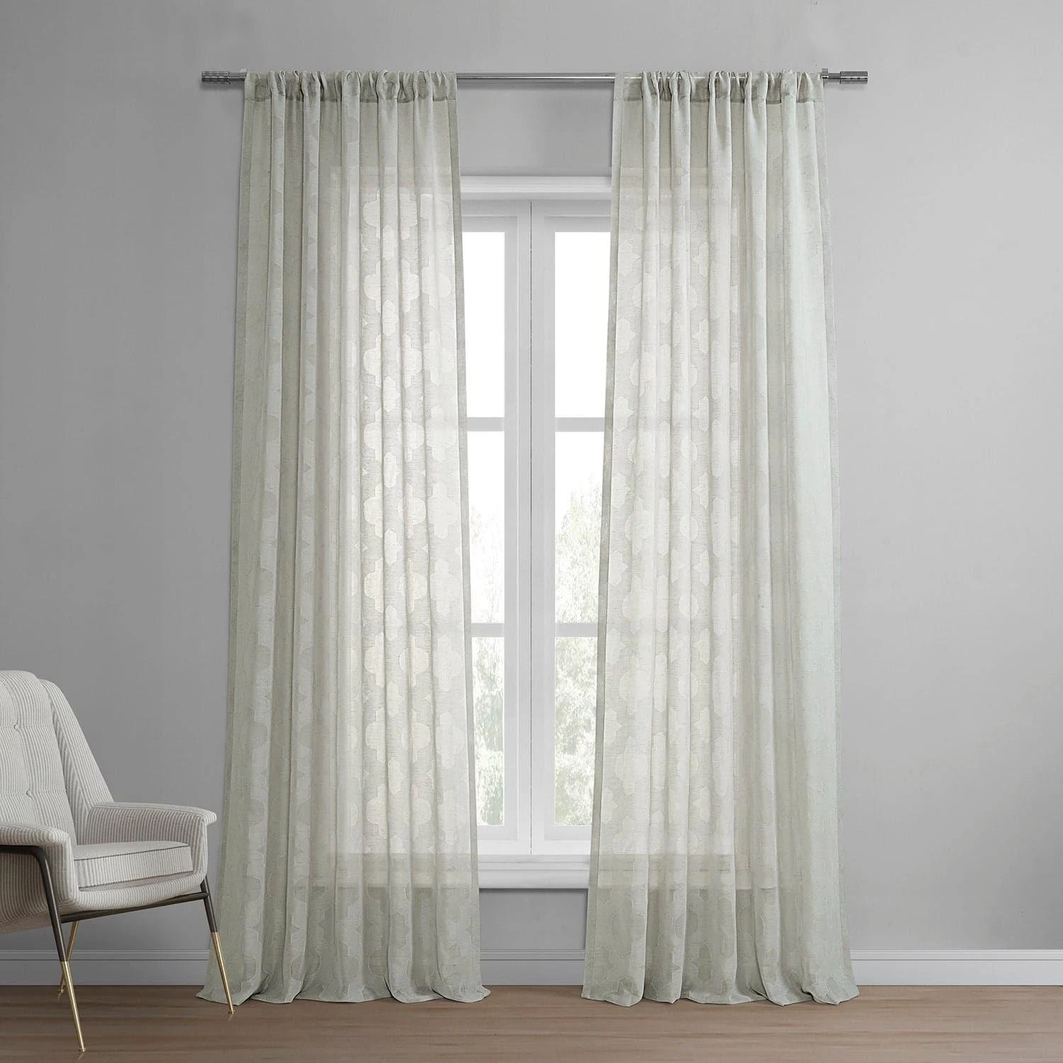 Calais Tile Grey Patterned Faux Linen Sheer Curtain 3 Calais Tile Grey Patterned Faux Linen Sheer Curtain