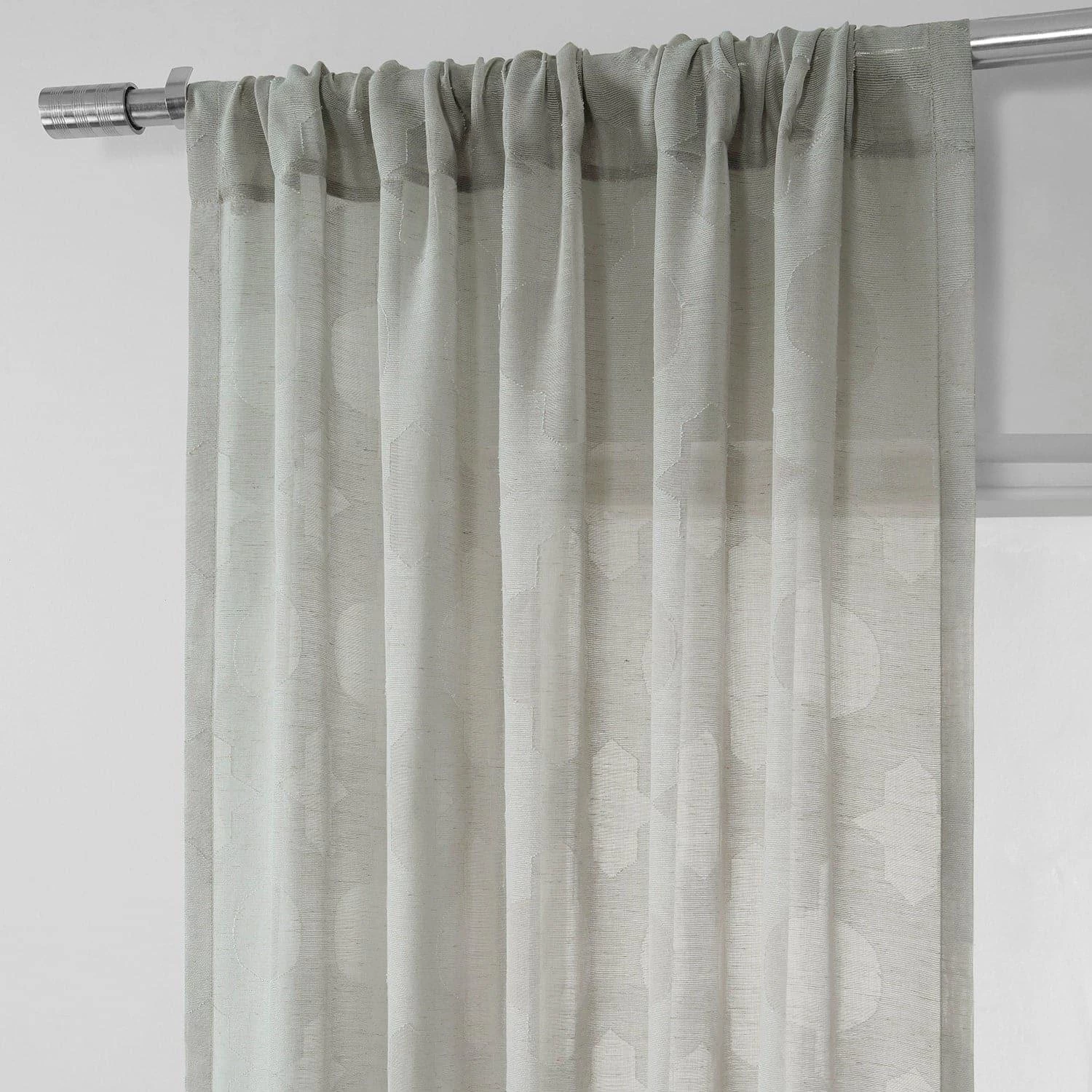 Calais Tile Grey Patterned Faux Linen Sheer Curtain 5 Calais Tile Grey Patterned Faux Linen Sheer Curtain - Image 3