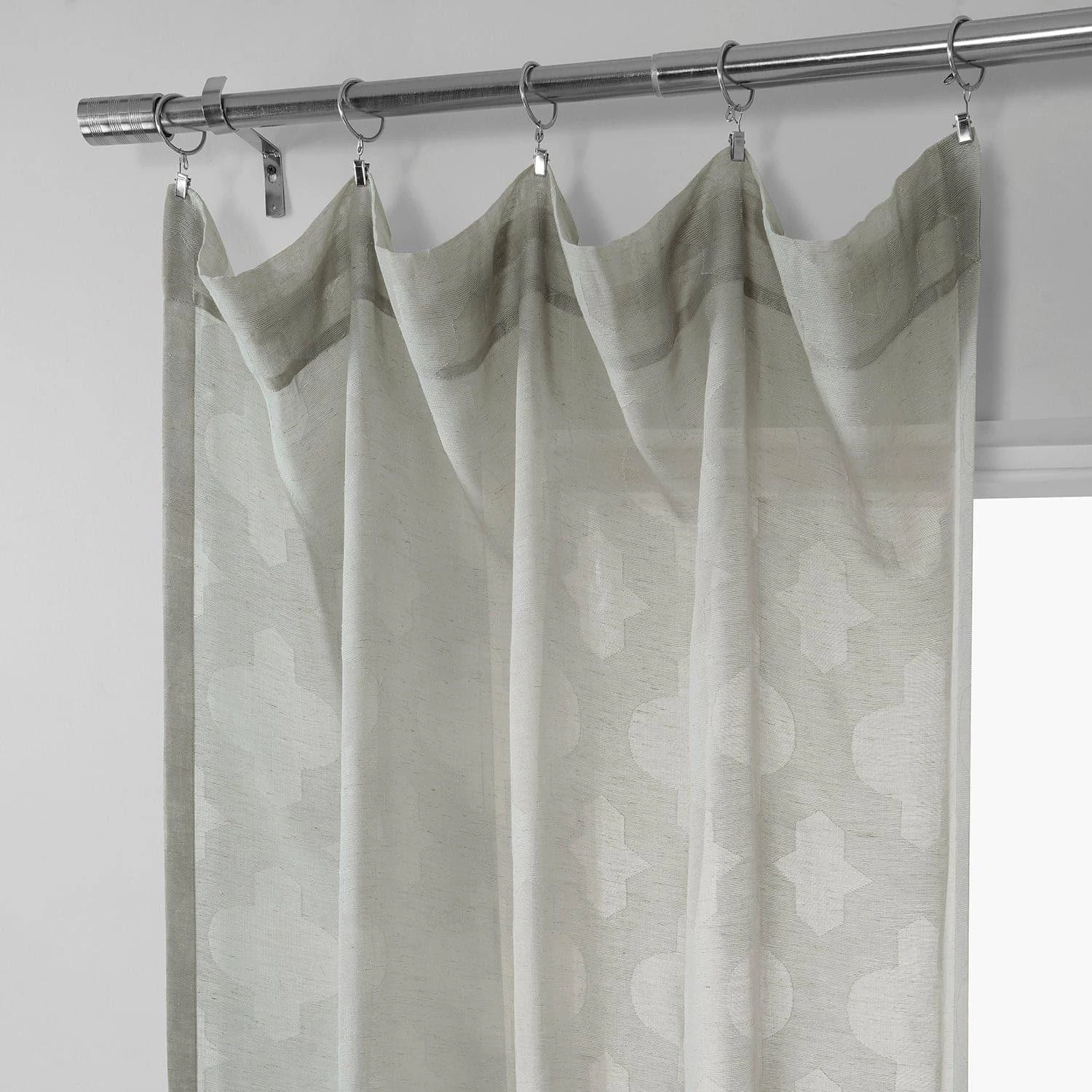 Calais Tile Grey Patterned Faux Linen Sheer Curtain 4 Calais Tile Grey Patterned Faux Linen Sheer Curtain - Image 2