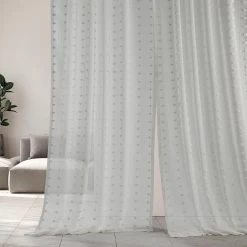 Strasbourg Dot Cream Patterned Faux Linen Sheer Curtain 12 Strasbourg Dot Cream Patterned Faux Linen Sheer Curtain -Chic Curtains Shop SHCH 119 front view 1