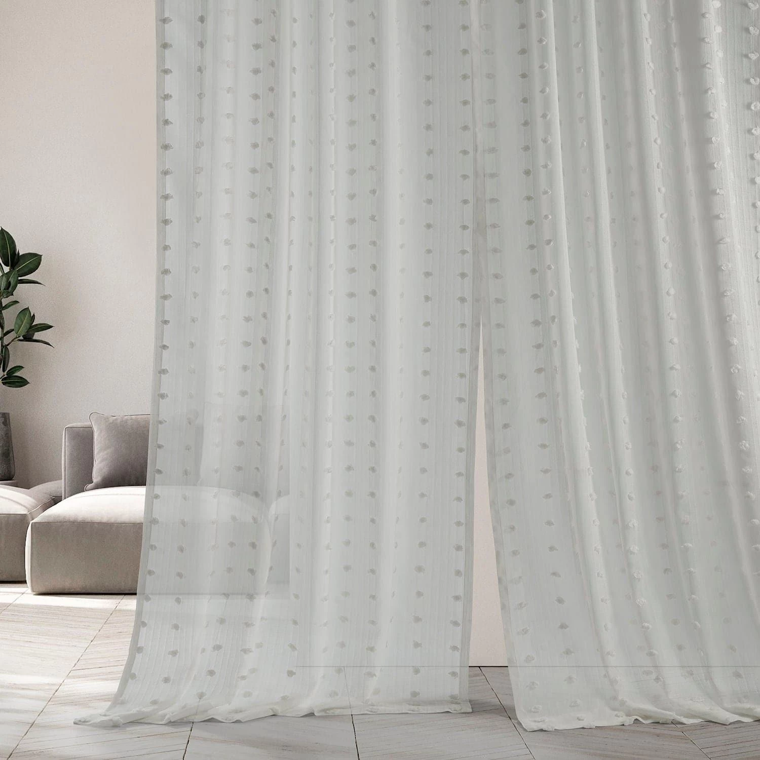 Strasbourg Dot Cream Patterned Faux Linen Sheer Curtain 7 Strasbourg Dot Cream Patterned Faux Linen Sheer Curtain - Image 5