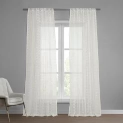 Strasbourg Dot Cream Patterned Faux Linen Sheer Curtain