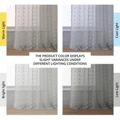 Strasbourg Dot Grey Patterned Faux Linen Sheer Curtain -Chic Curtains Shop SHCH 119A angled front view