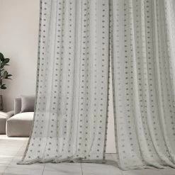 Strasbourg Dot Grey Patterned Faux Linen Sheer Curtain -Chic Curtains Shop SHCH 119A front view 1