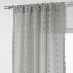 Strasbourg Dot Grey Patterned Faux Linen Sheer Curtain -Chic Curtains Shop SHCH 119A pole pocket header
