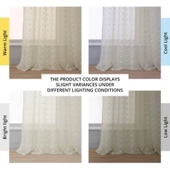 Strasbourg Dot Beige Patterned Faux Linen Sheer Curtain -Chic Curtains Shop SHCH 119B angled front view