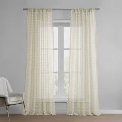 Strasbourg Dot Beige Patterned Faux Linen Sheer Curtain