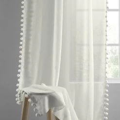 Borla Off White Patterned Faux Linen Sheer Curtain -Chic Curtains Shop SHCH 2160 83673 1