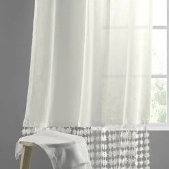 Lacy Daisy Off White Patterned Faux Linen Sheer Curtain -Chic Curtains Shop SHCH 2161 83674 1