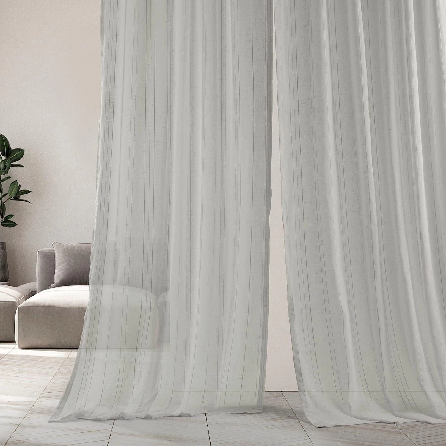 Bordeaux Striped Patterned Faux Linen Sheer Curtain 7 Bordeaux Striped Patterned Faux Linen Sheer Curtain - Image 5