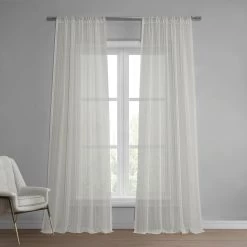 Bordeaux Striped Patterned Faux Linen Sheer Curtain