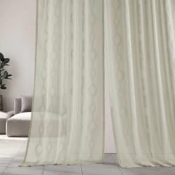 Vega White Patterned Faux Linen Sheer Curtain 12 Vega White Patterned Faux Linen Sheer Curtain -Chic Curtains Shop SHCH 81848A front view 1