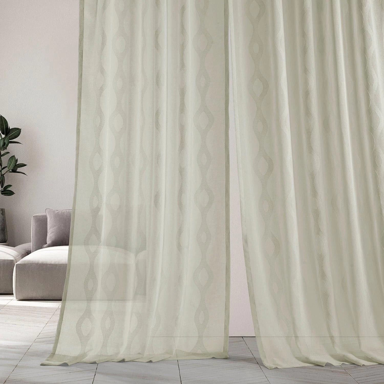 Vega White Patterned Faux Linen Sheer Curtain 7 Vega White Patterned Faux Linen Sheer Curtain - Image 5