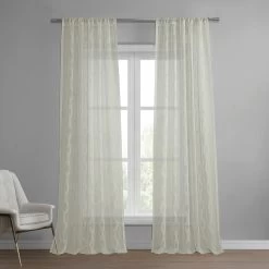 Vega White Patterned Faux Linen Sheer Curtain