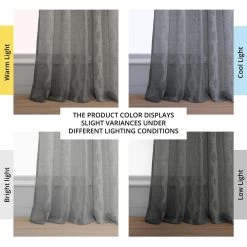 Vega Charcoal Patterned Faux Linen Sheer Curtain -Chic Curtains Shop SHCH 81848B angled front view