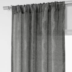 Vega Charcoal Patterned Faux Linen Sheer Curtain -Chic Curtains Shop SHCH 81848B pole pocket header