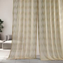 Sirius Beige Patterned Faux Linen Sheer Curtain -Chic Curtains Shop SHCH 81862 front view 1