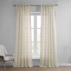 Polaris Tan Patterned Faux Linen Sheer Curtain