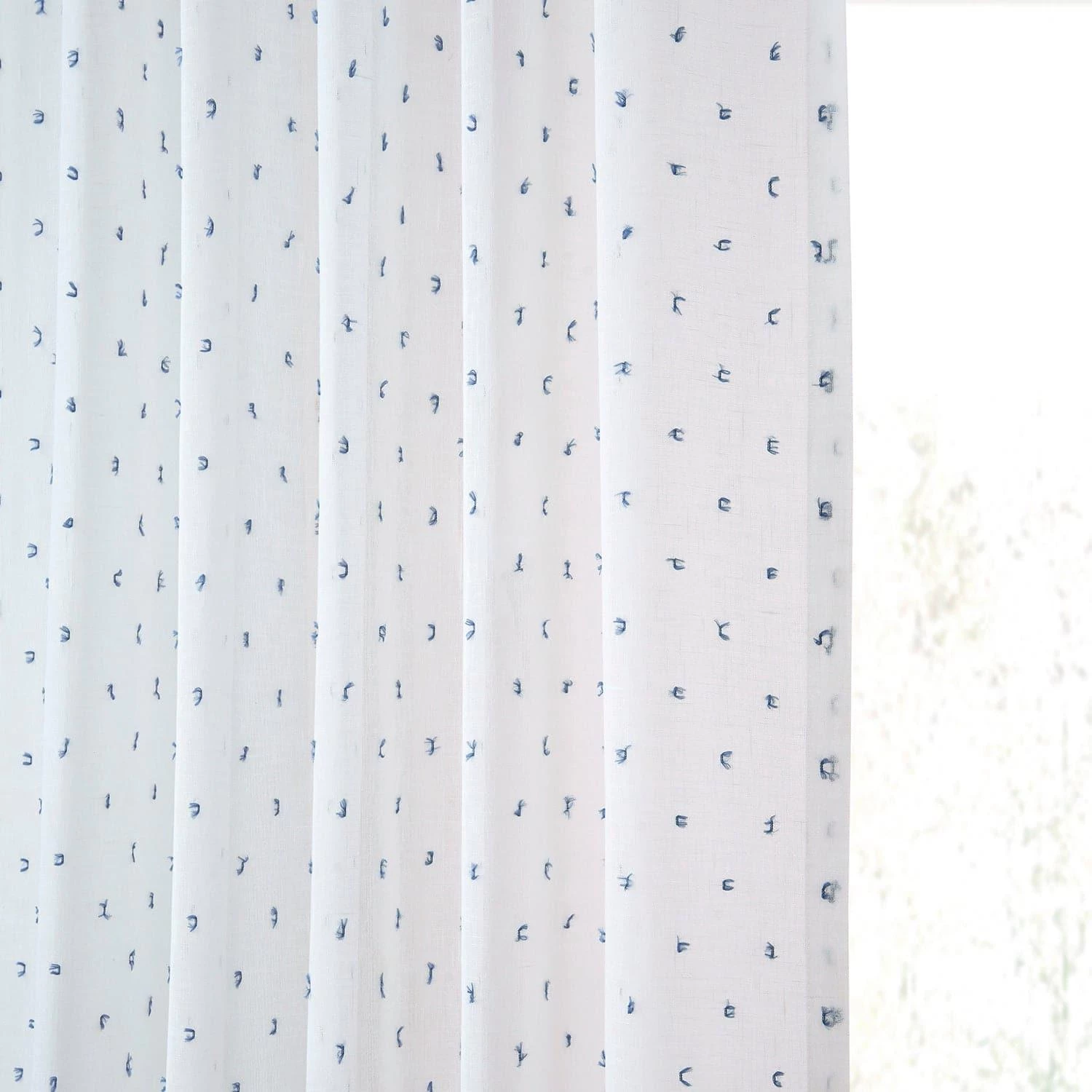 Altair Blue Patterned Faux Linen Sheer Curtain 6 Altair Blue Patterned Faux Linen Sheer Curtain - Image 4