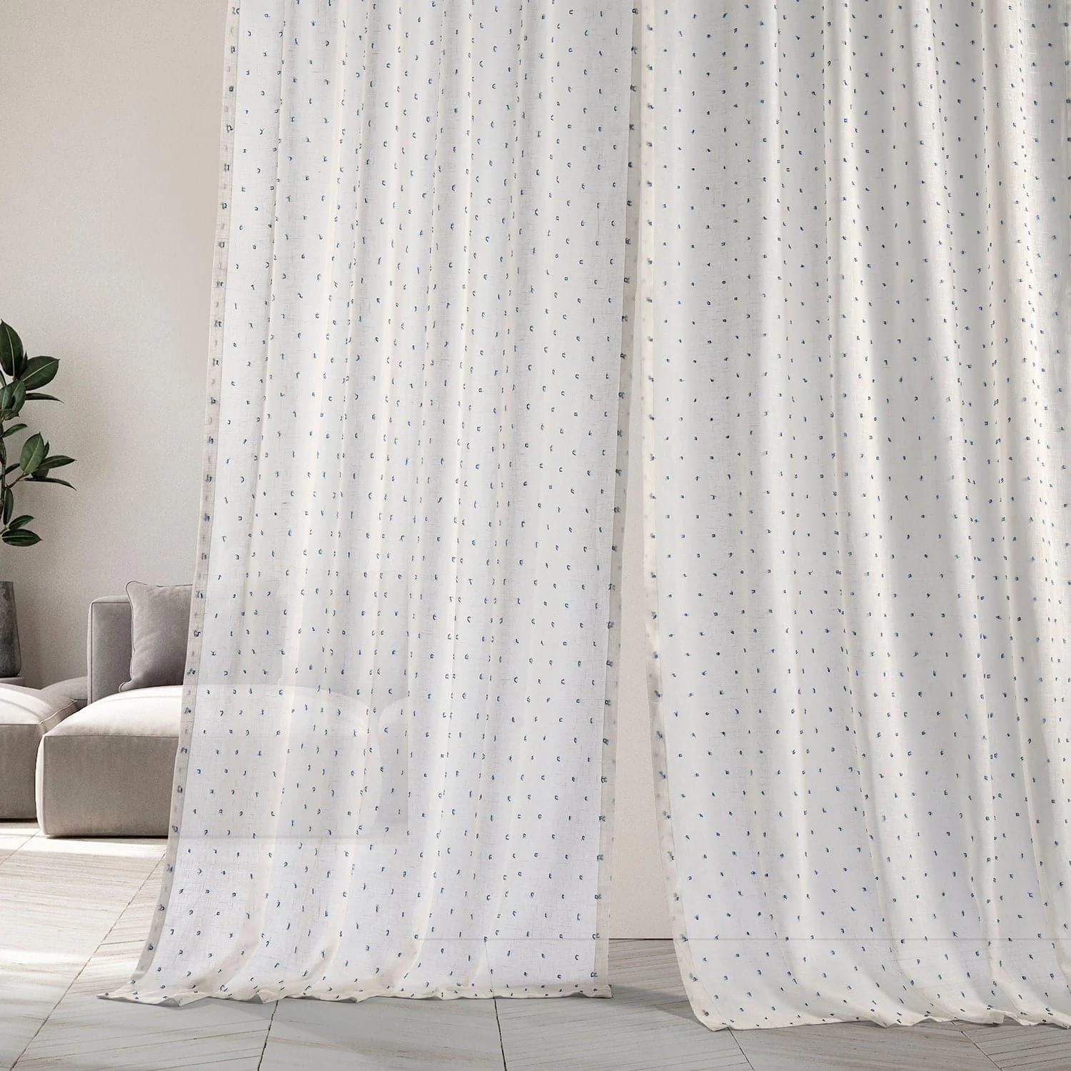 Altair Blue Patterned Faux Linen Sheer Curtain 7 Altair Blue Patterned Faux Linen Sheer Curtain - Image 5