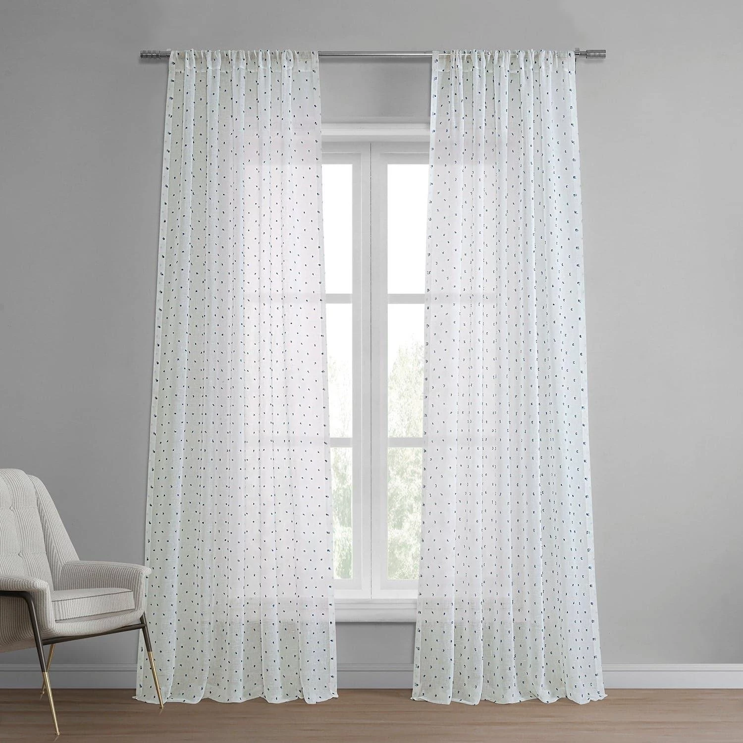 Altair Blue Patterned Faux Linen Sheer Curtain 3 Altair Blue Patterned Faux Linen Sheer Curtain