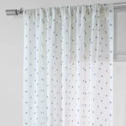 Altair Blue Patterned Faux Linen Sheer Curtain 10 Altair Blue Patterned Faux Linen Sheer Curtain -Chic Curtains Shop SHCH 81873 pole pocket header