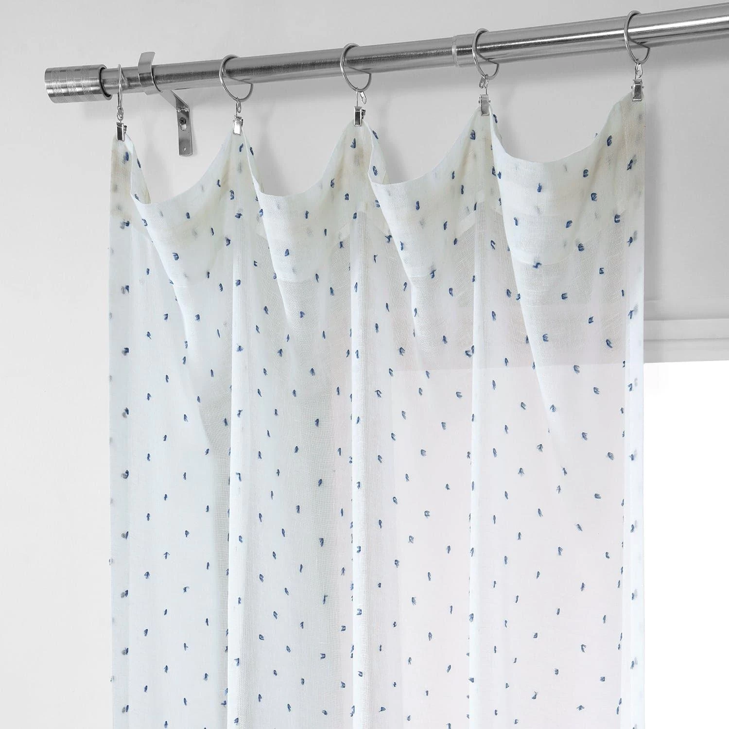 Altair Blue Patterned Faux Linen Sheer Curtain 4 Altair Blue Patterned Faux Linen Sheer Curtain - Image 2