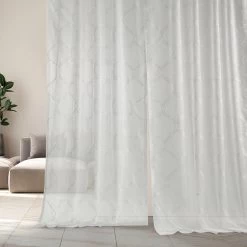 Florentina White Embroidered Sheer Curtain -Chic Curtains Shop SHCH EMB20131A front view 1