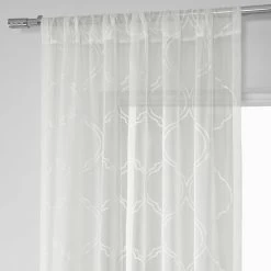 Florentina White Embroidered Sheer Curtain -Chic Curtains Shop SHCH EMB20131A pole pocket header