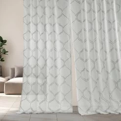 Florentina Silver Embroidered Sheer Curtain -Chic Curtains Shop SHCH EMB20131B front view 1