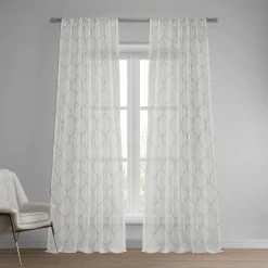 Florentina Silver Embroidered Sheer Curtain
