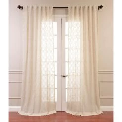 Saida Natural Embroidered Patterned Faux Linen Sheer Curtain