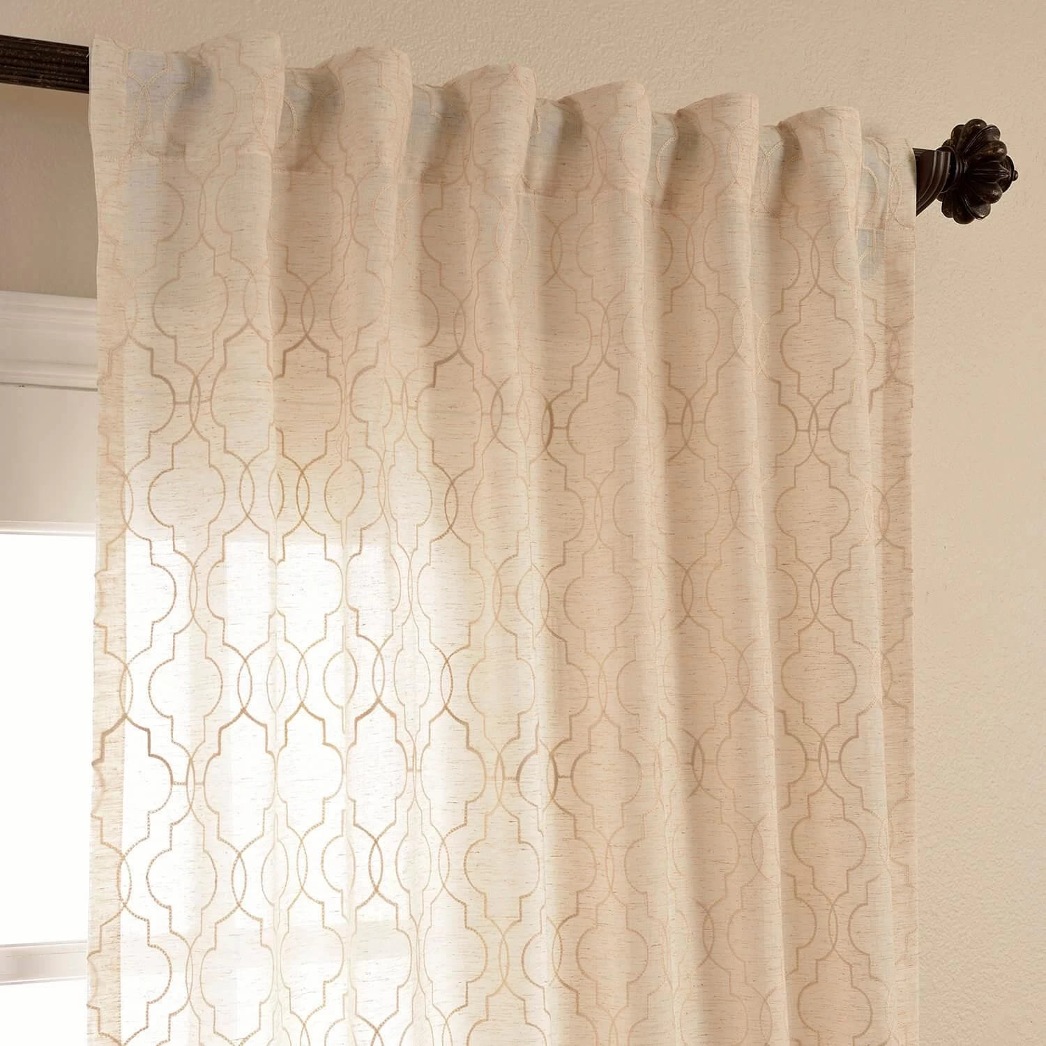 Saida Natural Embroidered Patterned Faux Linen Sheer Curtain 4 Saida Natural Embroidered Patterned Faux Linen Sheer Curtain - Image 2
