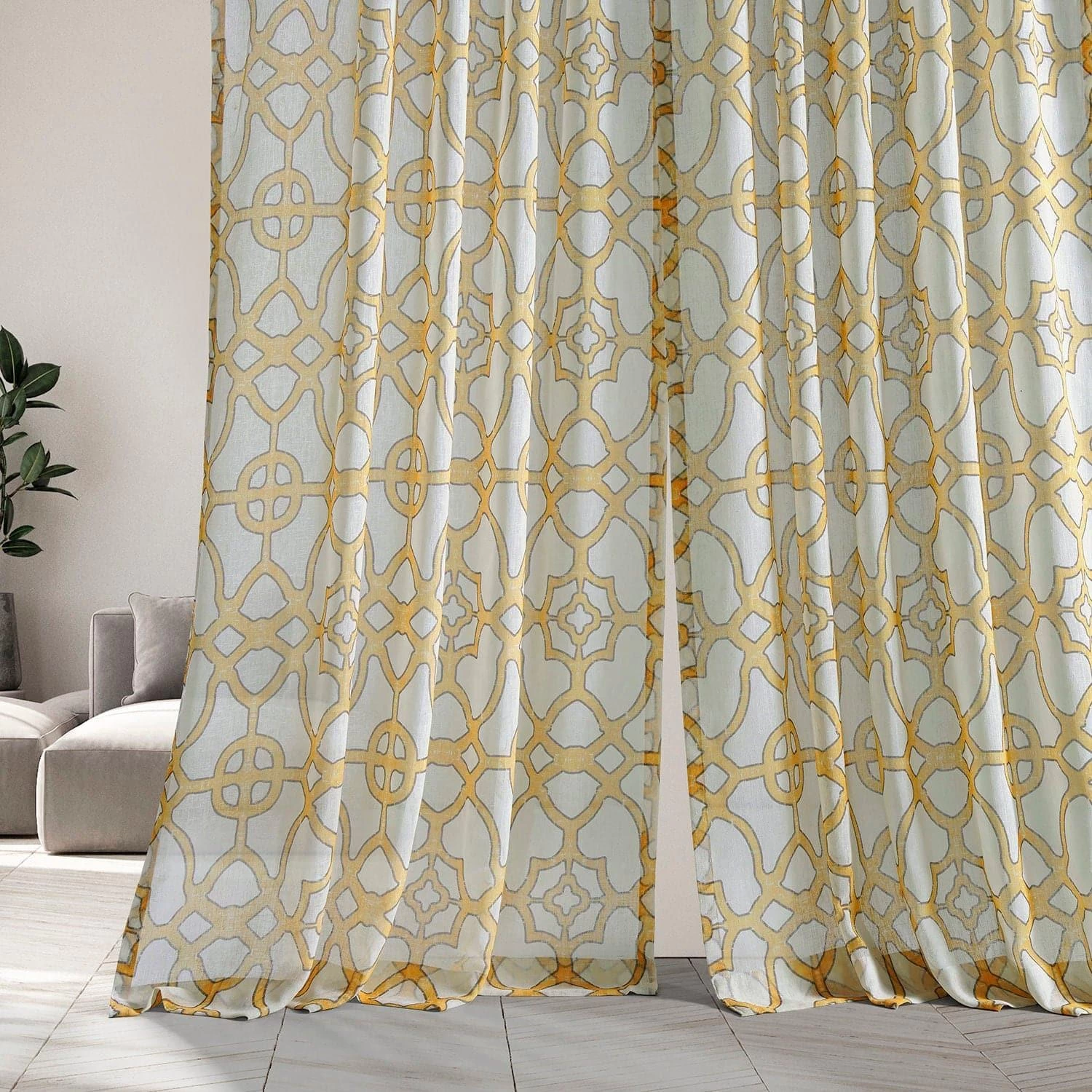 SeaGlass Yellow Printed Sheer Curtain 7 SeaGlass Yellow Printed Sheer Curtain - Image 5