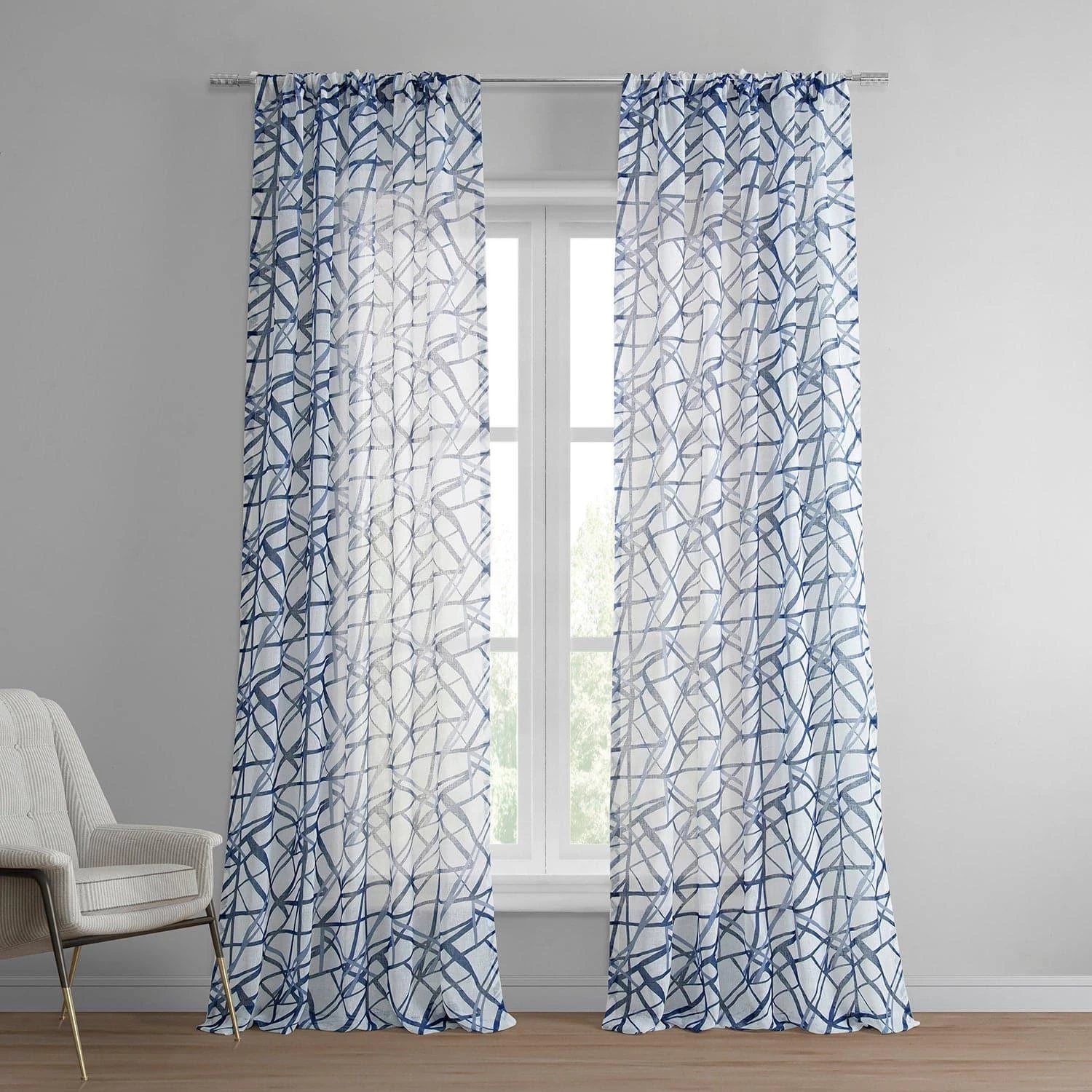 Matrix Blue Printed Sheer Curtain 3 Matrix Blue Printed Sheer Curtain