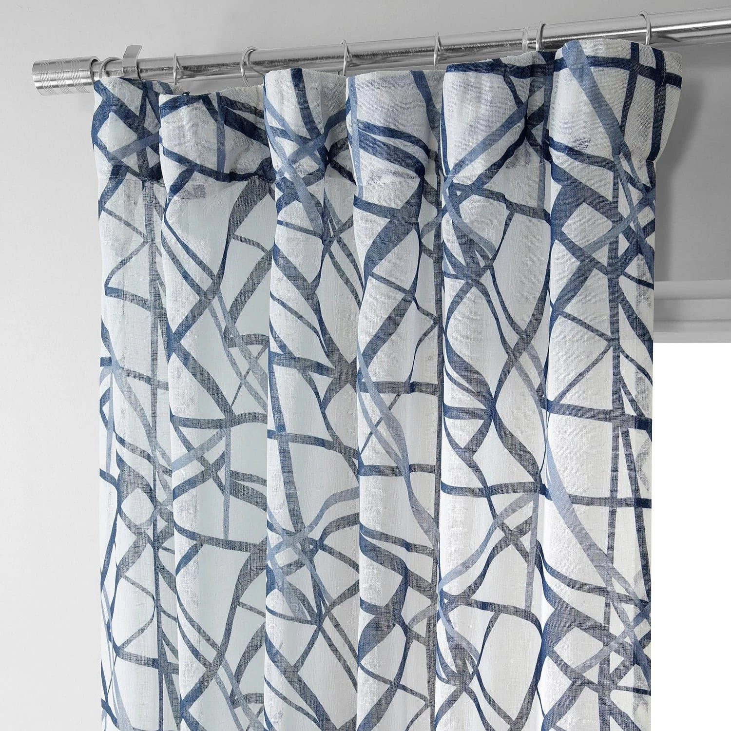 Matrix Blue Printed Sheer Curtain 4 Matrix Blue Printed Sheer Curtain - Image 2