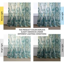 Terrace Teal Printed Sheer Curtain -Chic Curtains Shop SHCH PS18072B angled front view