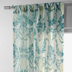 Terrace Teal Printed Sheer Curtain -Chic Curtains Shop SHCH PS18072B pole pocket header