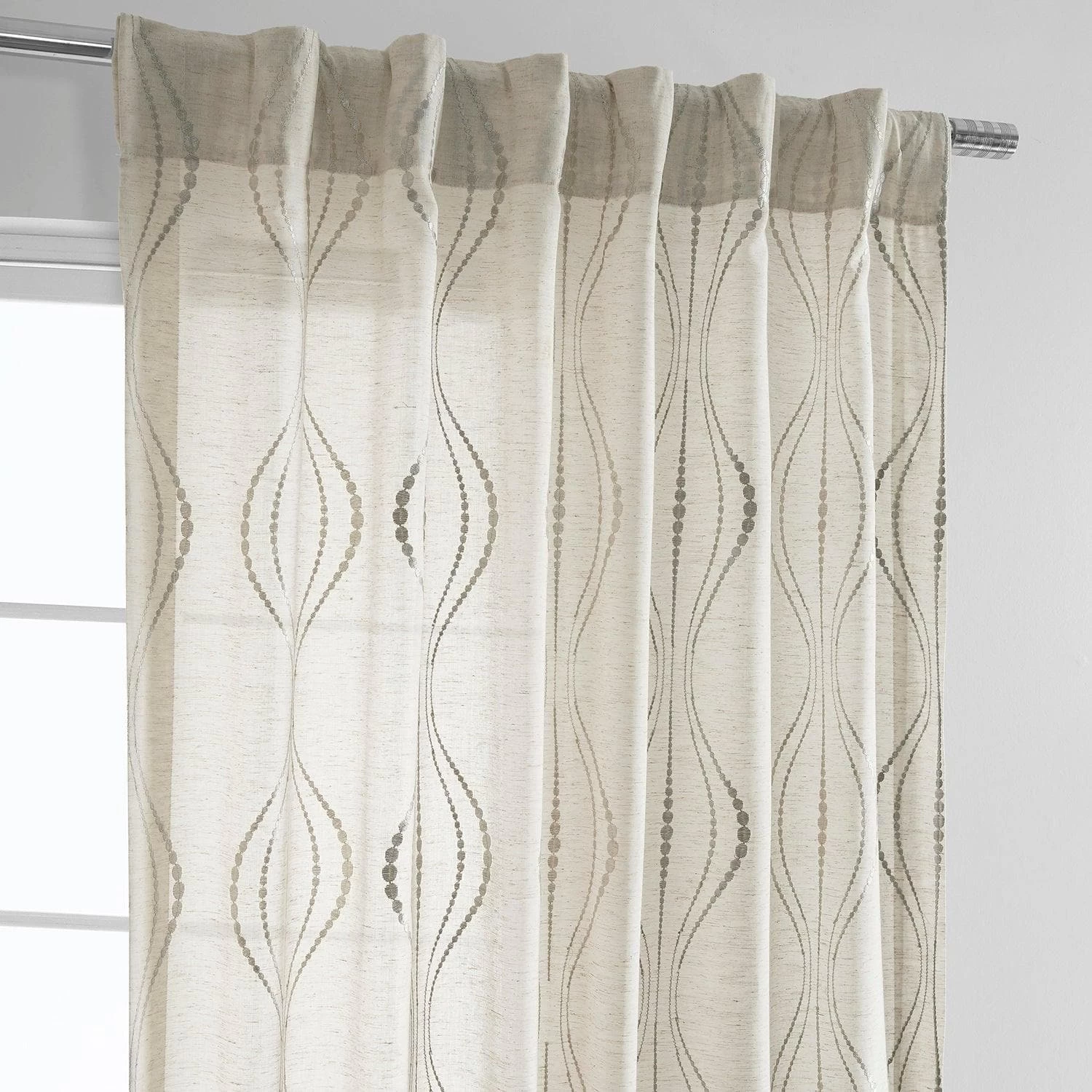 Suez Natural Embroidered Patterned Faux Linen Sheer Curtain 6 Suez Natural Embroidered Patterned Faux Linen Sheer Curtain - Image 4
