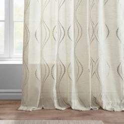 Suez Natural Embroidered Patterned Faux Linen Sheer Curtain 12 Suez Natural Embroidered Patterned Faux Linen Sheer Curtain -Chic Curtains Shop SHCH SLWE5294 floor break