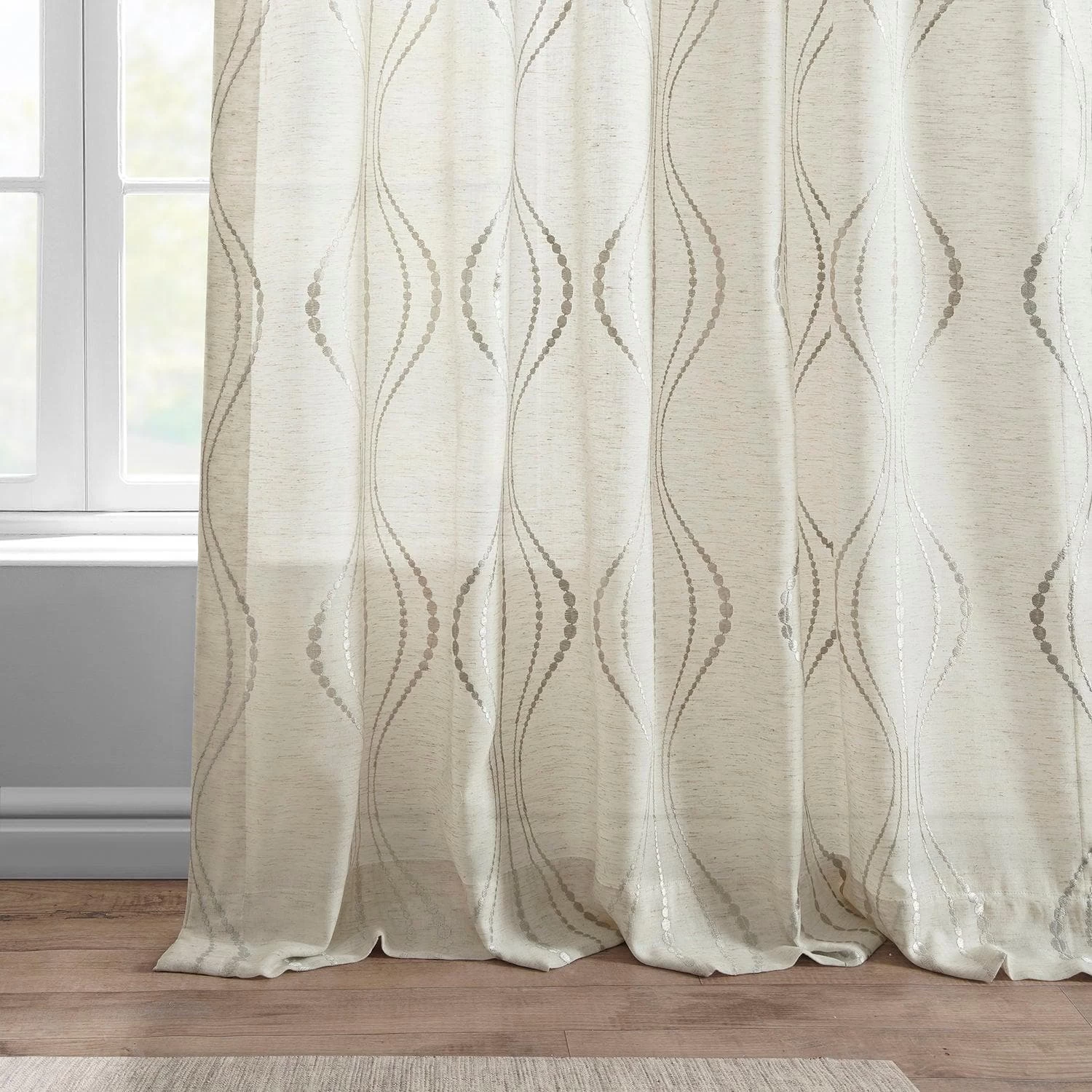 Suez Natural Embroidered Patterned Faux Linen Sheer Curtain 7 Suez Natural Embroidered Patterned Faux Linen Sheer Curtain - Image 5