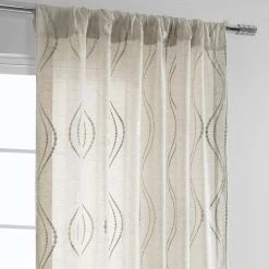 Suez Natural Embroidered Patterned Faux Linen Sheer Curtain 10 Suez Natural Embroidered Patterned Faux Linen Sheer Curtain -Chic Curtains Shop SHCH SLWE5294 pole pocket header