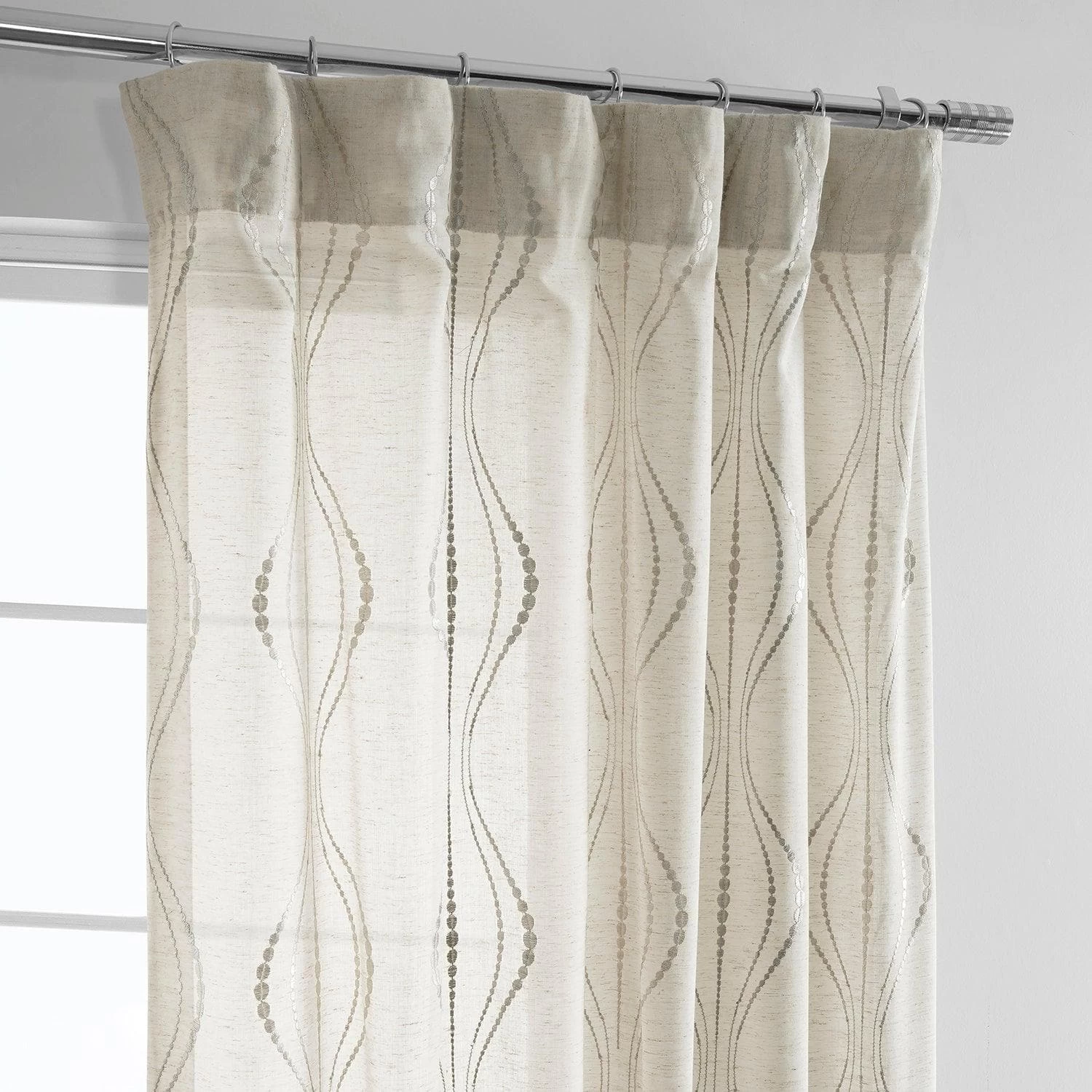 Suez Natural Embroidered Patterned Faux Linen Sheer Curtain 4 Suez Natural Embroidered Patterned Faux Linen Sheer Curtain - Image 2
