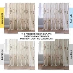 Suez Bronze Embroidered Patterned Faux Linen Sheer Curtain -Chic Curtains Shop SHCH SLWE5296 angled front view