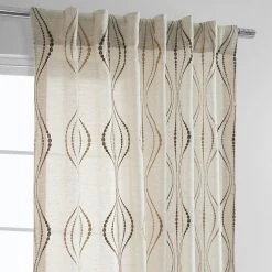 Suez Bronze Embroidered Patterned Faux Linen Sheer Curtain -Chic Curtains Shop SHCH SLWE5296 back tab header