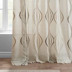 Suez Bronze Embroidered Patterned Faux Linen Sheer Curtain -Chic Curtains Shop SHCH SLWE5296 lining view