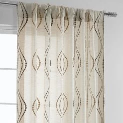 Suez Bronze Embroidered Patterned Faux Linen Sheer Curtain -Chic Curtains Shop SHCH SLWE5296 pole pocket header